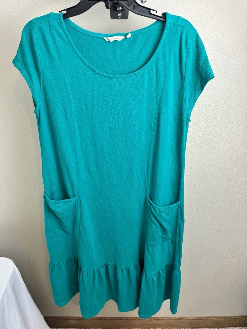 Soft Surroundings Dress Size M Green Fleur Midi Gauze Pockets Ruffle